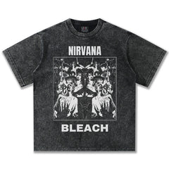 2025 Spring/Summer New Cross border NIRVANA Rock Band Vintage Short sleeved T-shirt Heavy duty Washed and Used Trend (12)