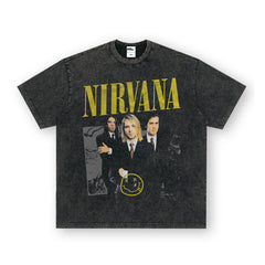NIRVANA Nirvana Rock Band Short sleeved T-shirt Autumn New Cross border Heavy American Retro Men's Pure Cotton High Street (1)