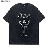 Washed vintage Nirvana In Utero band retro short sleeved T-shirt for men and women, loose and casual pure cotton (1)