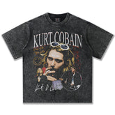 2025 Spring/Summer New Cross border NIRVANA Rock Band Vintage Short sleeved T-shirt Heavy duty Washed and Used Trend (11)