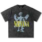 2025 Spring/Summer New Cross border NIRVANA Rock Band Vintage Short sleeved T-shirt Heavy duty Washed and Used Trend (4)
