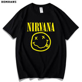 Red Korean Nirvana Nirvana Band European and American Metal Rock Pure Cotton Short sleeved Men's Smiling Face T-shirt Women's Loose Large Size (2)