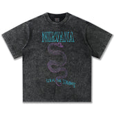 2025 Spring/Summer New Cross border NIRVANA Rock Band Vintage Short sleeved T-shirt Heavy duty Washed and Used Trend (6)