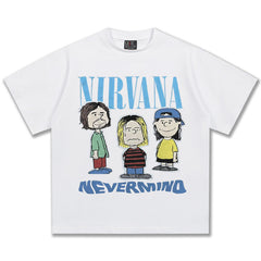 2025 Spring/Summer New Cross border NIRVANA Rock Band Vintage Short sleeved T-shirt Heavy duty Washed and Used Trend (15)