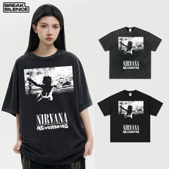 NIRVANA band cross-border pure cotton American retro short sleeved men's T-shirt loose heavyweight summer half sleeve