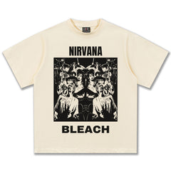 2025 Spring/Summer New Cross border NIRVANA Rock Band Vintage Short sleeved T-shirt Heavy duty Washed and Used Trend (12)
