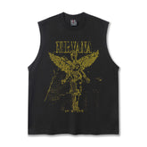2025 Cross border Summer NIRVANA American Heavy duty Pure Cotton Shoulder Tank Top T-shirt Breathable Printed Round Neck Tank Top for Men (1)