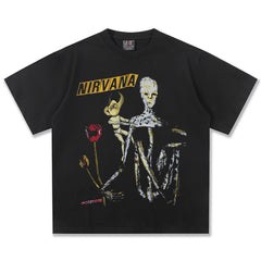 2025 Spring/Summer New NIRVANA Rock Band Vintage Short Sleeve T-shirt 300g Small Collar T-shirt (1)