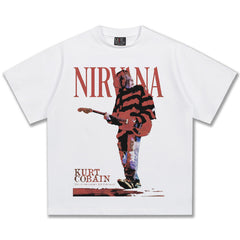 2025 Spring/Summer New Cross border NIRVANA Rock Band Vintage Short sleeved T-shirt Heavy duty Washed and Used Trend (8)