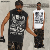 2025 Cross border Summer NIRVANA New American Retro High Street Round Neck Shoulder Tank Top T-shirt Printed Tank Top for Men (2)