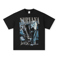 Nirvana NIRVANA rock band VINTAGE American washed vintage heavyweight cross-border short sleeved t-shirt with small neckline (1)