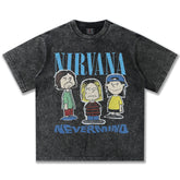 2025 Spring/Summer New Cross border NIRVANA Rock Band Vintage Short sleeved T-shirt Heavy duty Washed and Used Trend (15)