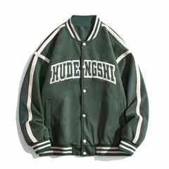 Dark Green Letter Embroidered Varsity Jacket