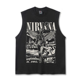 2025 Cross border Summer NIRVANA New American Retro High Street Round Neck Shoulder Tank Top T-shirt Printed Tank Top for Men (1)