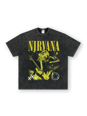 NIRVANA Nirvana Rock Band Short sleeved T-shirt Autumn New Cross border Heavy American Retro Men's Pure Cotton High Street (1)