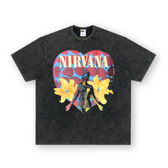 NIRVANA Rock American Retro Short Sleeve T-shirt Washed Heavy Cross border Printed Trendy Pure Cotton Vintage Men (3)