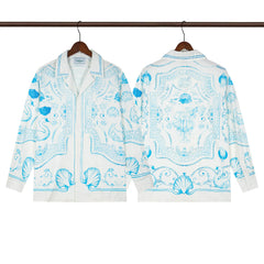 Casablanca Monogram Tile Silk-Style Shirt - Light Blue / White