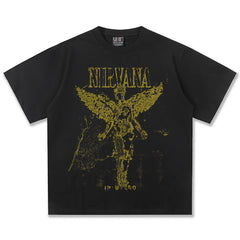 2025 Spring/Summer New Cross border NIRVANA Rock Band Vintage Short sleeved T-shirt Heavy duty Washed and Used Trend (10)
