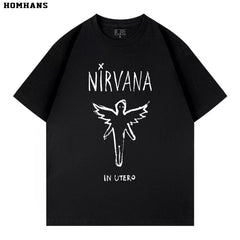 Washed vintage Nirvana In Utero band retro short sleeved T-shirt for men and women, loose and casual pure cotton (2)
