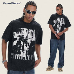 2026 Cross border Spring/Summer Nirvana Pure Cotton T-shirt Men's Direct Spray Printed Summer Breathable Short Sleeve American Retro T-shirt (2)