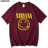 Red Korean Nirvana Nirvana Band European and American Metal Rock Pure Cotton Short sleeved Men's Smiling Face T-shirt Women's Loose Large Size (3)