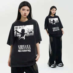 NIRVANA band cross-border pure cotton American retro short sleeved men's T-shirt loose heavyweight summer half sleeve