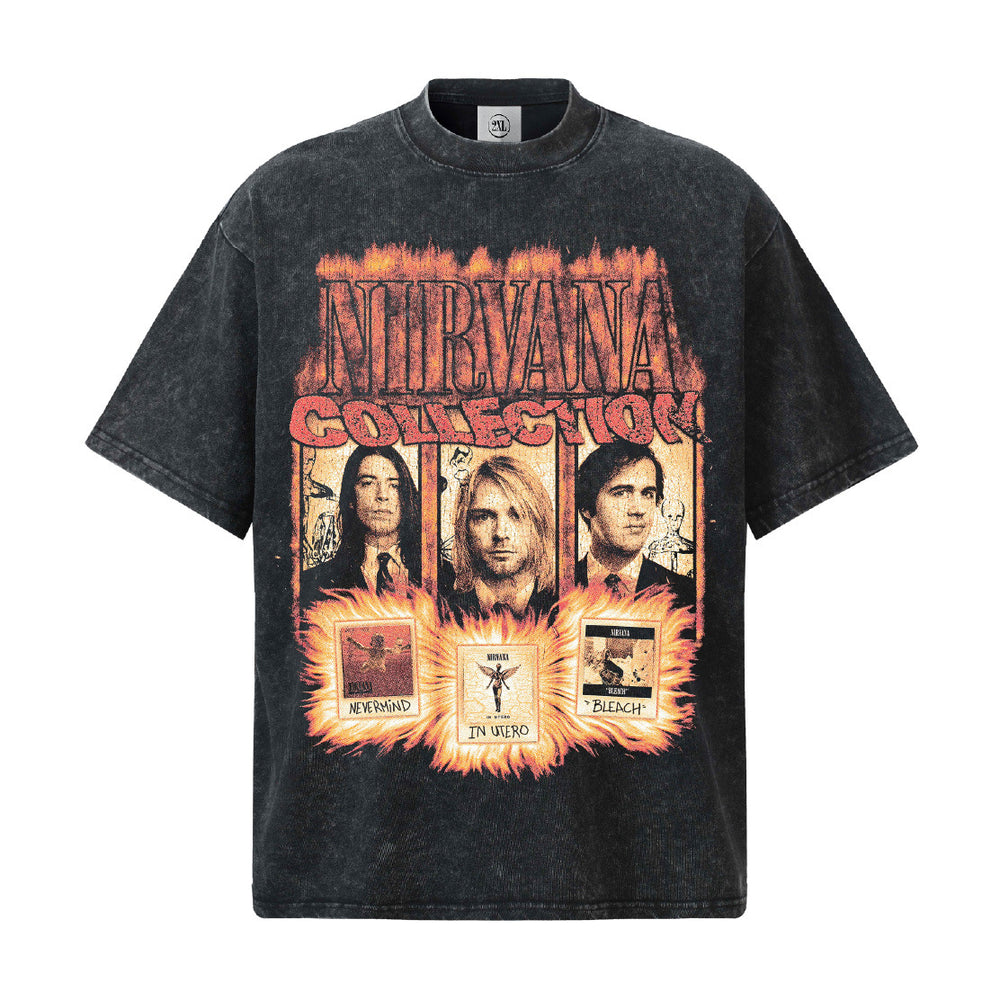 2026 Cross border Nirvana Top American Street Retro Washed Stir Fried Snowflake Shoulder Cotton Short Sleeve Men (2)