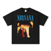 NIRVANA Rock American Retro Short Sleeve T-shirt Washed Heavy Cross border Printed Trendy Pure Cotton Vintage Men (5)