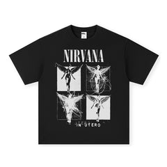 NIRVANA Rock American Retro Short Sleeve T-shirt Washed Heavy Cross border Printed Trendy Pure Cotton Vintage Men (5)