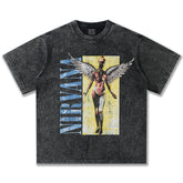 2025 Spring/Summer New Cross border NIRVANA Rock Band Vintage Short sleeved T-shirt Heavy duty Washed and Used Trend (1)