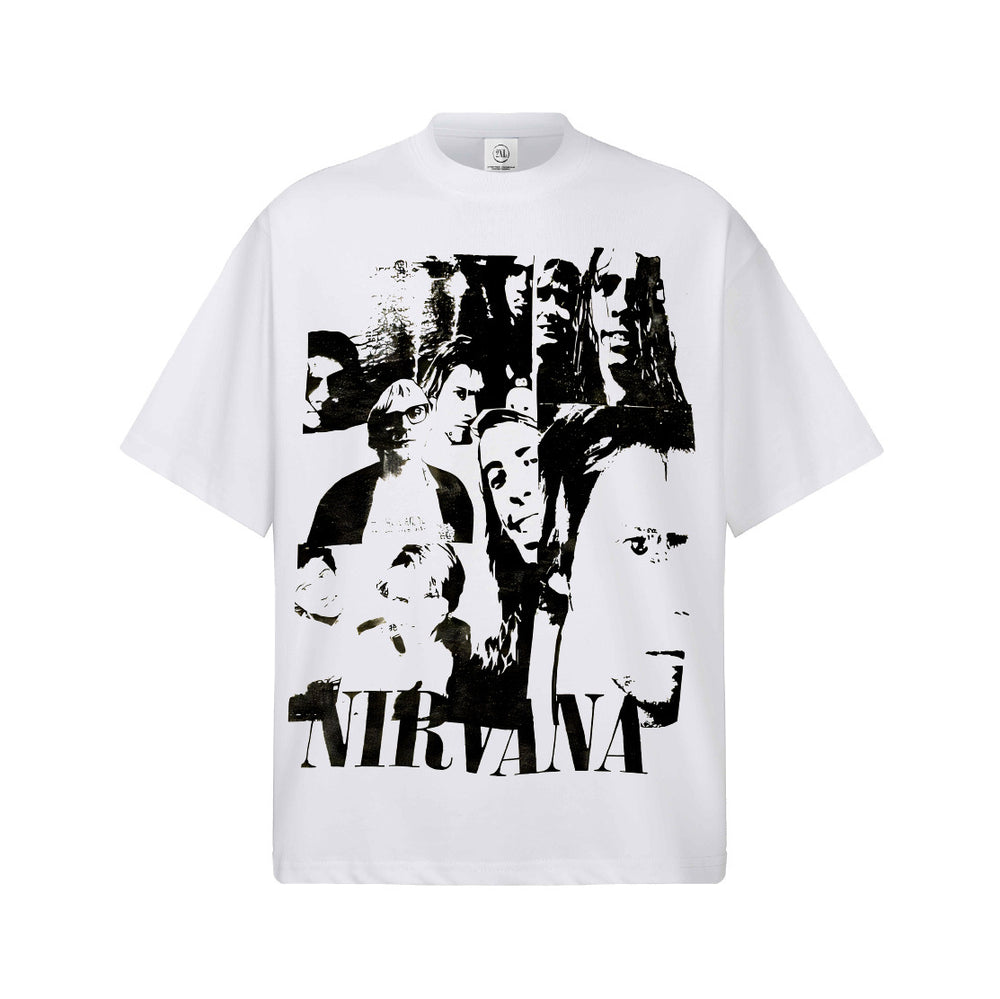 2026 Cross border Spring/Summer Nirvana Pure Cotton T-shirt Men's Direct Spray Printed Summer Breathable Short Sleeve American Retro T-shirt (1)