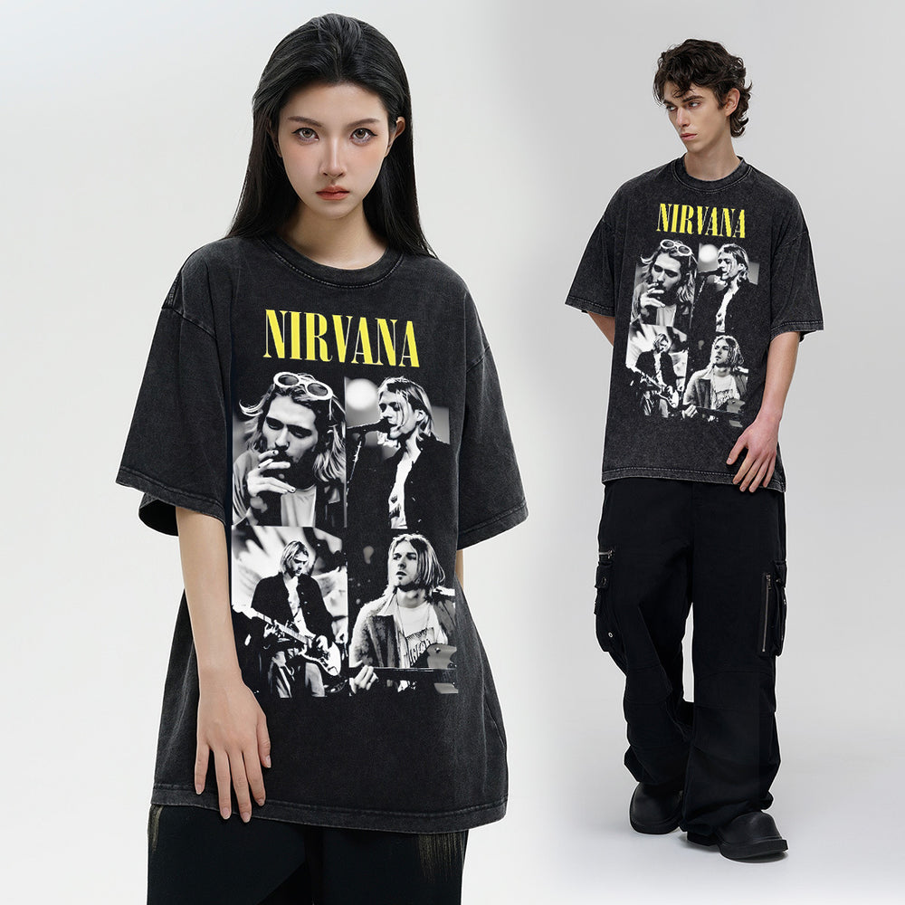 涅槃NIRVANA科特柯本vintage人物印花短袖t恤跨境美式重磅夏季潮