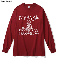 NIRVANA Nirvana Band hand drawn punk personality spring and autumn long sleeved T-shirt heavyweight pure cotton casual base shirt (1)