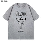 Washed vintage Nirvana In Utero band retro short sleeved T-shirt for men and women, loose and casual pure cotton (2)