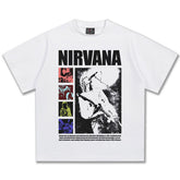 2025 Spring/Summer New NIRVANA Band Rock Heavy Wash Short Sleeve T-shirt American Retro Street Style (2)