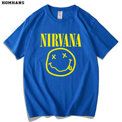 Red Korean Nirvana Nirvana Band European and American Metal Rock Pure Cotton Short sleeved Men's Smiling Face T-shirt Women's Loose Large Size (1)