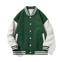 Green Color‑Block Varsity Jacket
