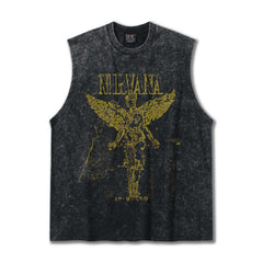 2025 Cross border Summer NIRVANA American Heavy duty Pure Cotton Shoulder Tank Top T-shirt Breathable Printed Round Neck Tank Top for Men (1)