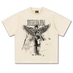 2025 Spring/Summer New NIRVANA Shattered Angel Washed Vintage Printed Short Sleeve T-shirt Heavy Tide (2)