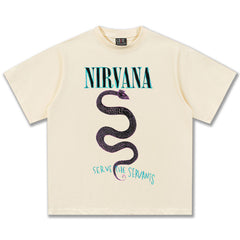 2025 Spring/Summer New Cross border NIRVANA Rock Band Vintage Short sleeved T-shirt Heavy duty Washed and Used Trend (6)