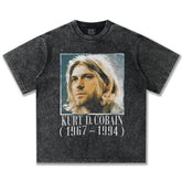 2025 Spring/Summer New Cross border NIRVANA Rock Band Vintage Short sleeved T-shirt Heavy duty Washed and Used Trend (14)