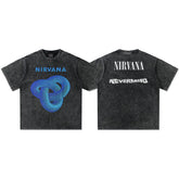 2025 Spring/Summer New Cross border NIRVANA Rock Band Vintage Short sleeved T-shirt Heavy duty Washed and Used Trend (3)