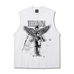 2025 Cross border Summer NIRVANA American Heavy duty Pure Cotton Shoulder Tank Top T-shirt Breathable Printed Round Neck Tank Top for Men (2)