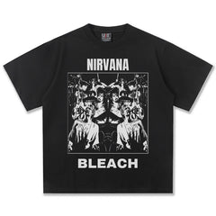 2025 Spring/Summer New Cross border NIRVANA Rock Band Vintage Short sleeved T-shirt Heavy duty Washed and Used Trend (12)