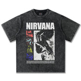 2025 Spring/Summer New NIRVANA Band Rock Heavy Wash Short Sleeve T-shirt American Retro Street Style (1)