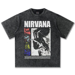 2025 Spring/Summer New NIRVANA Band Rock Heavy Wash Short Sleeve T-shirt American Retro Street Style (1)