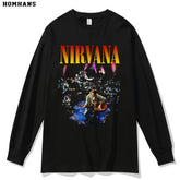Red Korean Nirvana rock band Nirvana vintage cotton long sleeved T-shirt loose European and American nostalgic autumn outfit