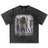 2025 Spring/Summer New Cross border NIRVANA Rock Band Vintage Short sleeved T-shirt Heavy duty Washed and Used Trend (2)
