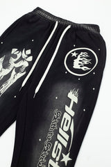 Street Style Skull Letter Print Elastic Waist Flared Pants