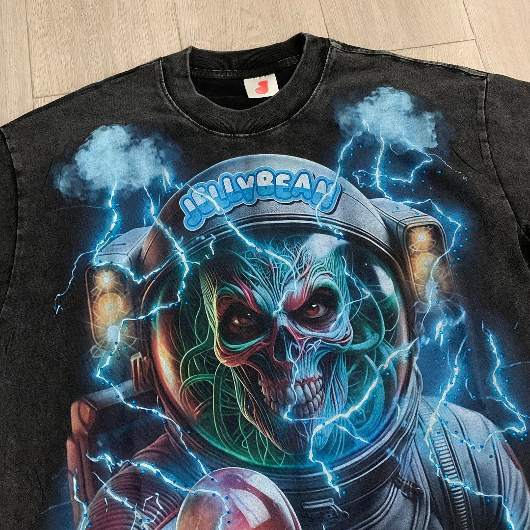 Jellybean Astronaut Skull Graphic Tee | Black Electric Print